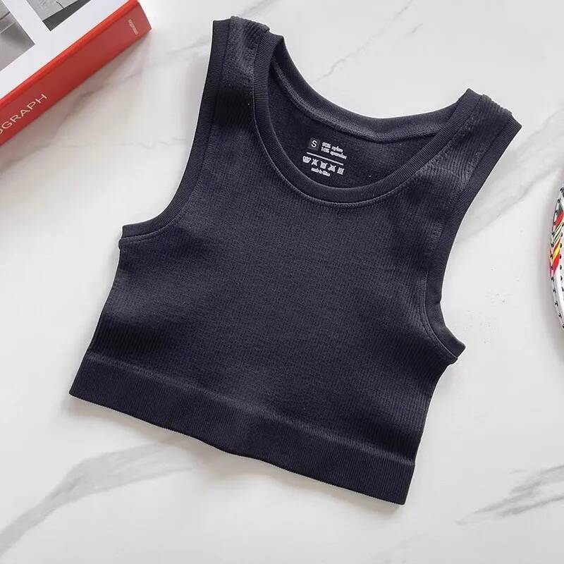 Sexy Women Sports Fiess Running Crop Top Sleeveless Vest Solid Color Knitted Short Sleeve Gym Yoga Tops Shirt