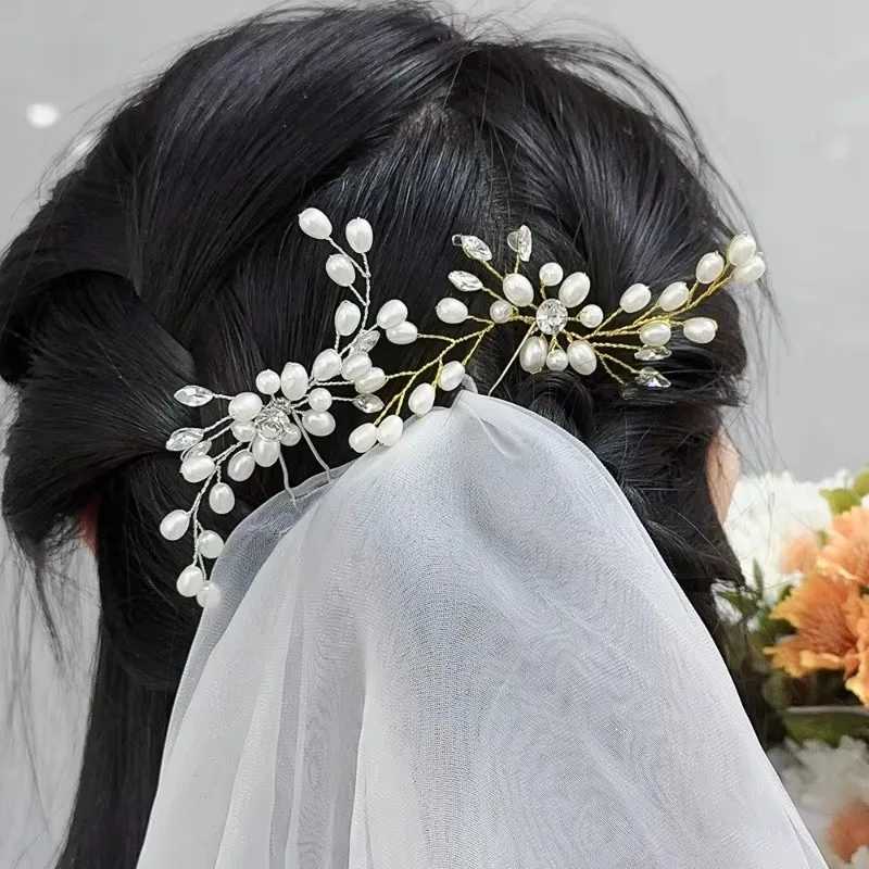 Elegant Pearl Crystal Hairpin Wedding Bridal U-shaped Metal Hair Comb Forks Hairstyle Clips Jewelry Accessories Design Tools Z250605