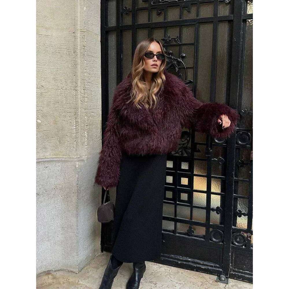Solid Thicken Coat For Women Long Sleeves Ladies Faux Fur Coats Winter Fashion Elegant Turn Down Collar Female Warm Overcoat