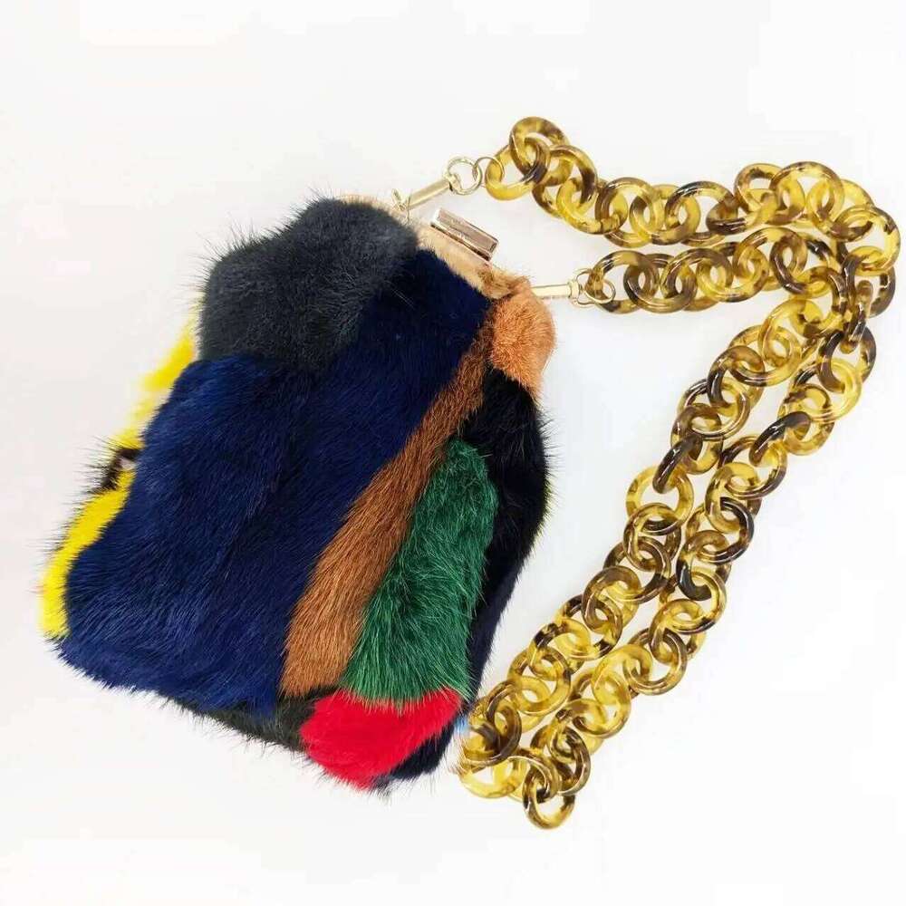 Real Mink Fur Crossbody Bag For Women Multicolour Purse