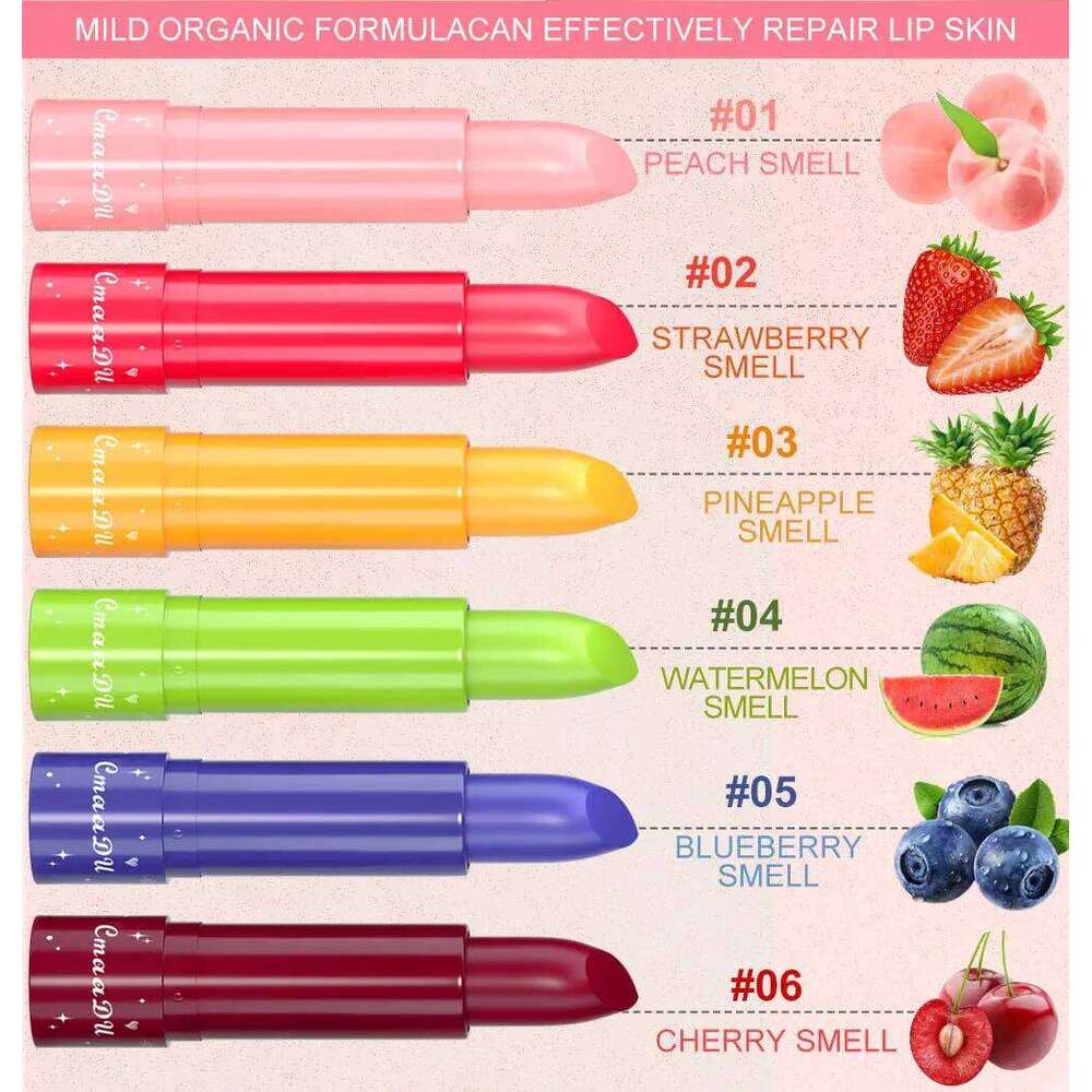free shipping 6-Color Fruity Scent Color-Changing Lipstick, Moisturizing and Hydrating, Long-Lasting Lip Balm with Smooth and Soft Texture