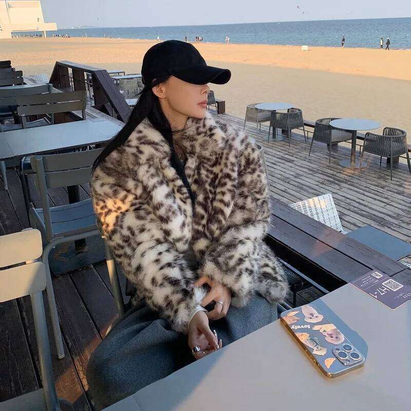 Fashion Leopard Print Faux Fur Coat for Women Turn-down Collar Long Sleeve Chic Jacket Female 2024 Autumn Winter Outwear