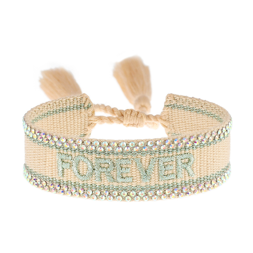 Handmade Rhinestone Braided Bracelet Embroidered Letter Couple Friendship Fringe Wristband Jewelry