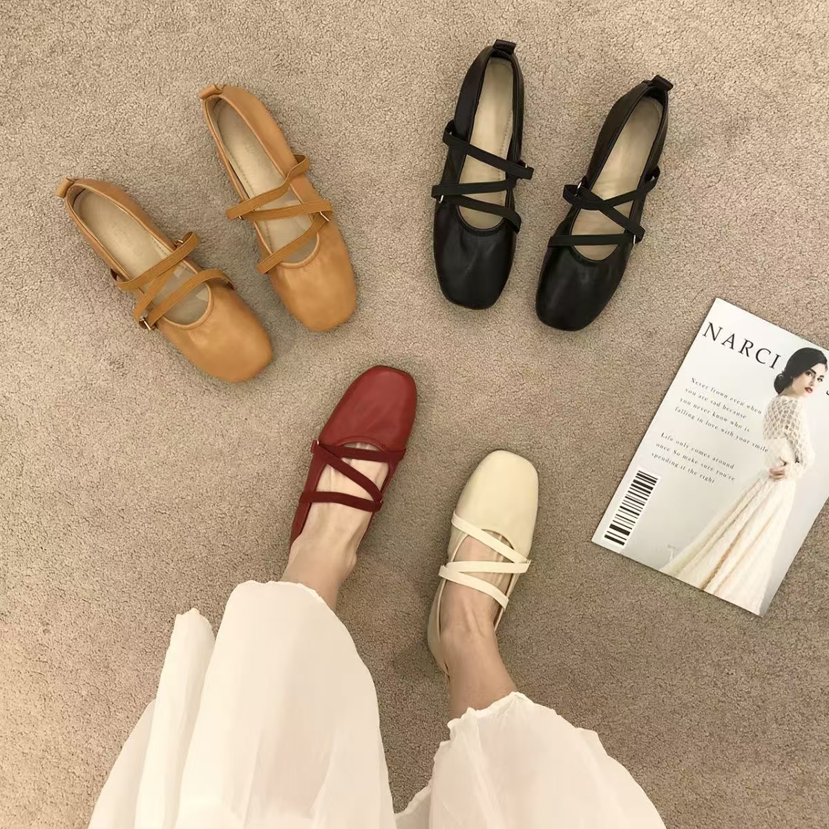 Sier Mary Jane Woman Trend Womens Loafer Barefoot Shoes Square Toe Elegant Flats for Women Footwear 241014