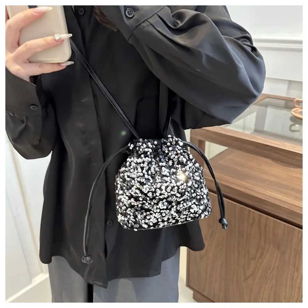 Women Handbag Sequin Shoulder Crossbody Bag Fashion Versatile Large Capacity Wallet Purse Multicolor Drawstring Bucket Bag M250606