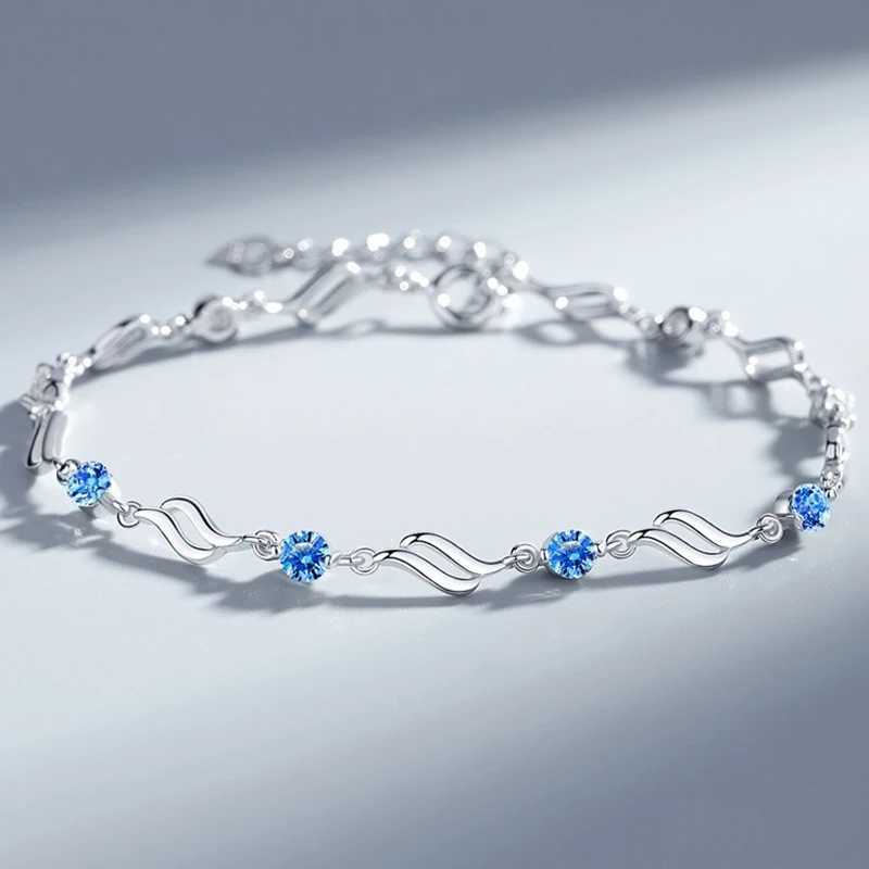 NEW European Fine Sparkling Blue AAA CZ S925 Sterling Silver Wave Bracelet For Women Friend Summer Gift Jewelry W250606