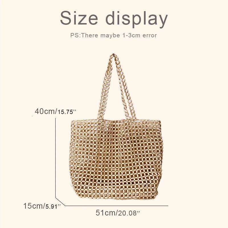 National Large Capacity Beach Tote Bags For Women Designer Handbag Purses 2025 New In Wood Woven Hollow Underarm Shoulder