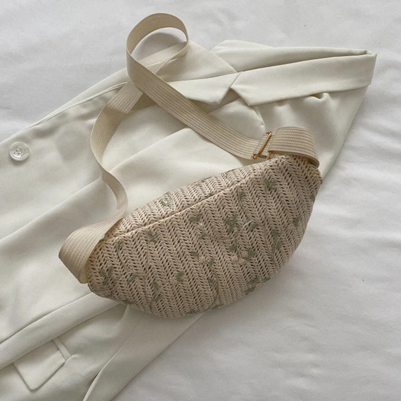 Women Fashion Straw Waist Fanny Pack Travel Casual Large Phone Bag Sports Workout Crossbody Chest Purse Beach Belt Bum Bag 250605