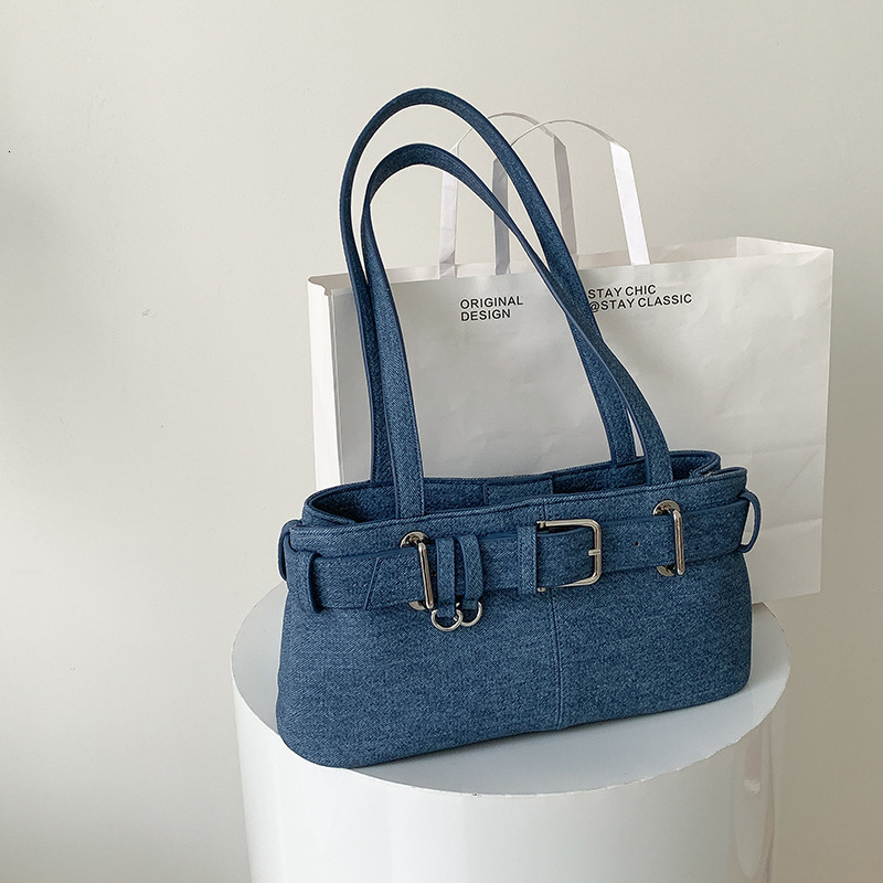 High Quality New Style 2025 New Style Retro Blue Commuter Denim Bag for Women Niche Versatile Cross-border Retro Fashion Shoulder Bag New Free Deliver