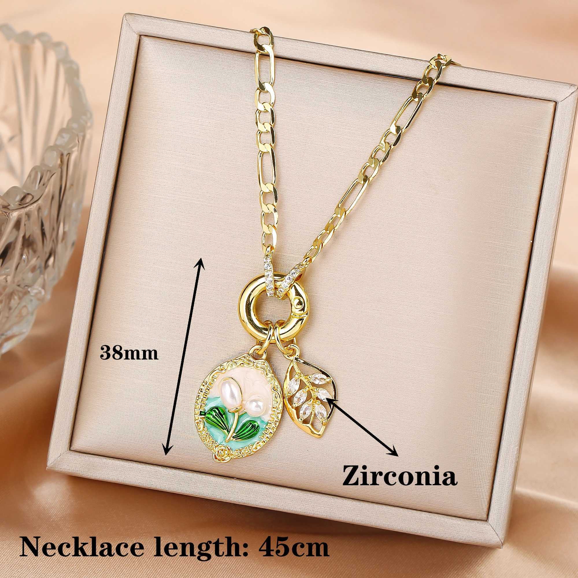 Hot Sale Metal Oil Drop Ocean Series Flower Pearl Leaf Pendant Necklace Charming For Woman Girl Casual Vacation Jewelry Gift Y250605