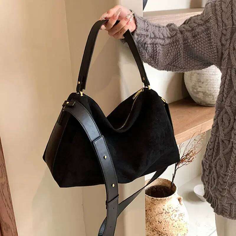 Shoulder for Women Large Suede Totes Lightweight Underarm Bag Casual Shopper Handbag Solid Color Travel Bucket Bags
