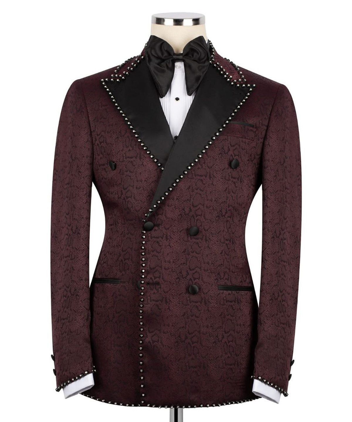 Elegant Man Suits 2 Pieces Set Slim Beads Peaked Lapel Party Prom Blazer Rhinestone Customized Double Breasted Jacket Pants Plus Size