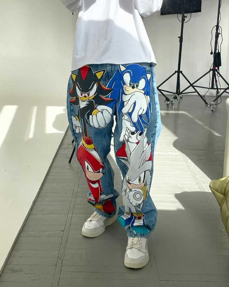 Harajuku Baggy Jeans Streetwear Hip Hop Rock Fashion Trends Anime Patterns Men Women Loose Straight Leg Wide Leg Casual Pants Z250605