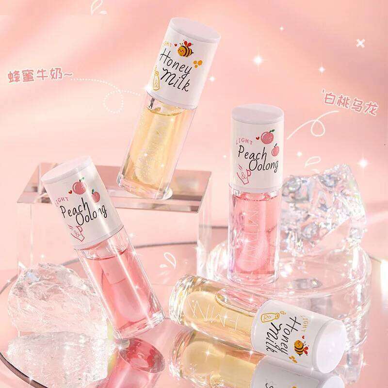 Peach Milk Honey Oil Relieves Dry Moisturizing Gloss Fades Lip Lines Water Light Lips Big Brush Head Cute free shipping