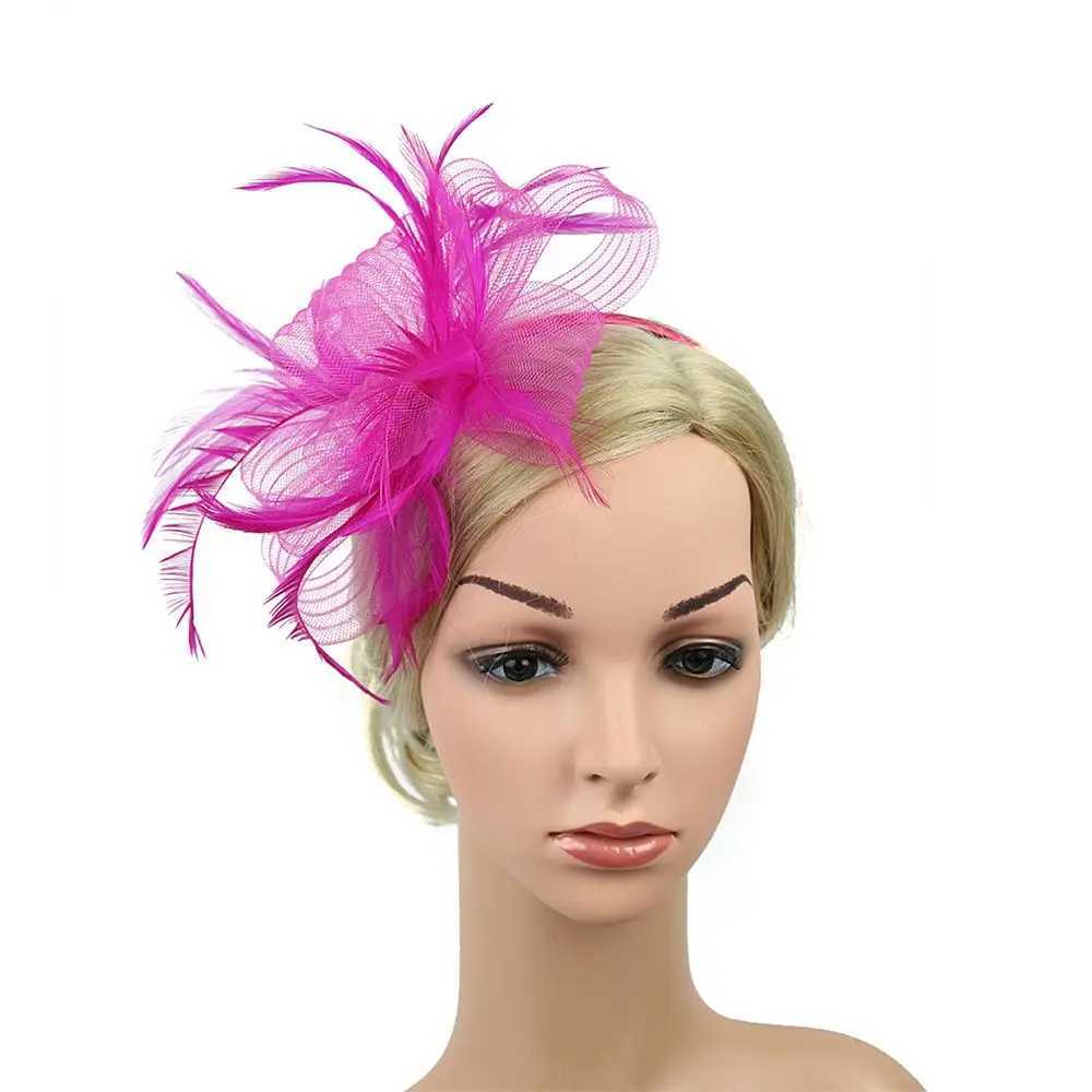 British Retro Women Feather Fascinator Headband Large Floral Hair Clip Cocktail Wedding Party Bridal Hat Decor Ladies Headwear Z250605