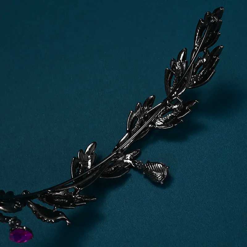 Vintage Gun Black Emerald Rose Green Fairy Crown Tiara Crystal Elf Tiara Bandana Hair Accessories for Women Costume Jewelry Z250605