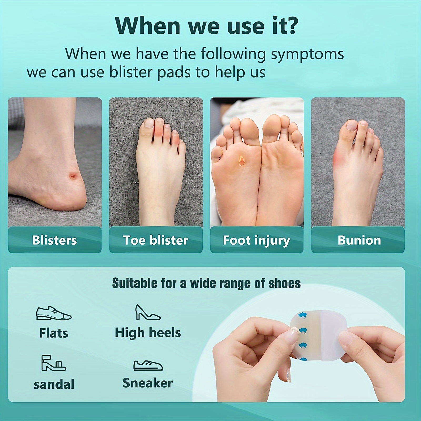 Bunion Pads, Bunion Cushions for Women and Men, Toe and Foot Protector Pads, Sole and Heel Cushions, Waterproof, Thin, 10PCS