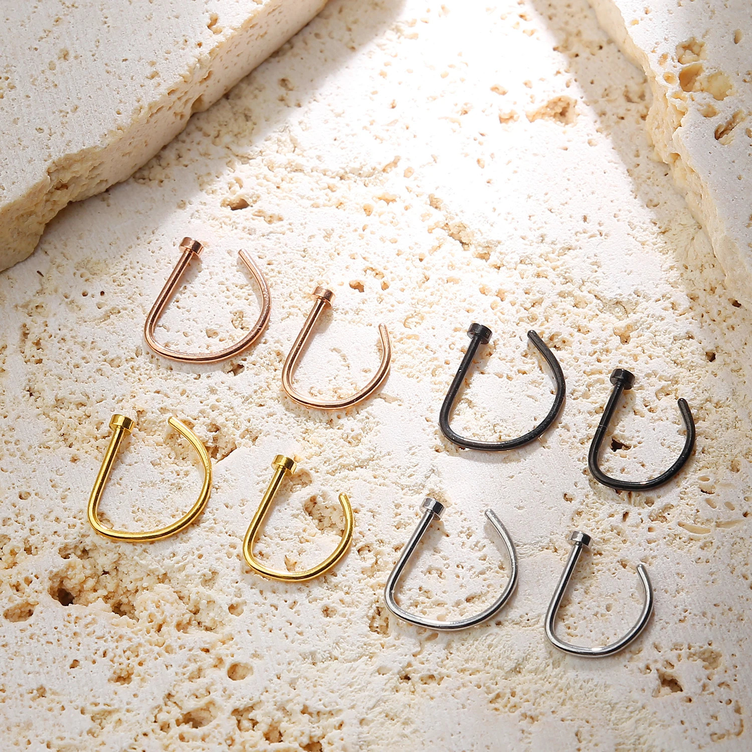 20G Nose Ring Screw Hoop Hypoallergenic Stainless Steel D Shape Nose Clip Piercing Jewelry for Women Men 250605