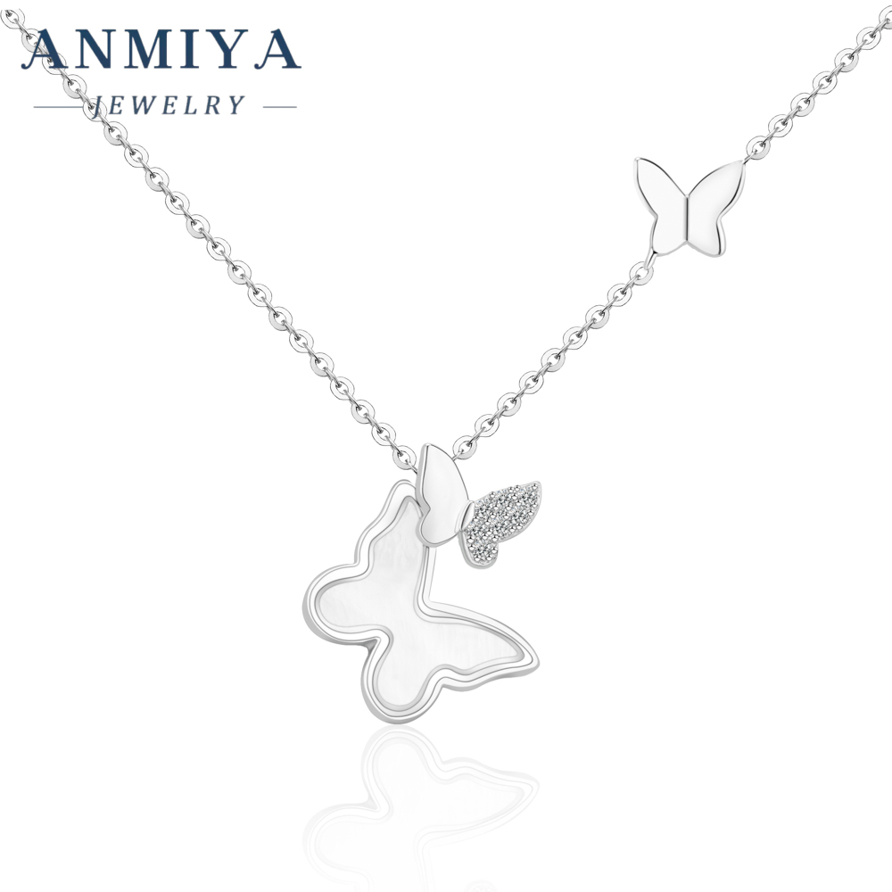 Customized S925 Silver Necklace Pendant Chain Adjustable Choker Cz Stone Butterfly Necklaces for Women