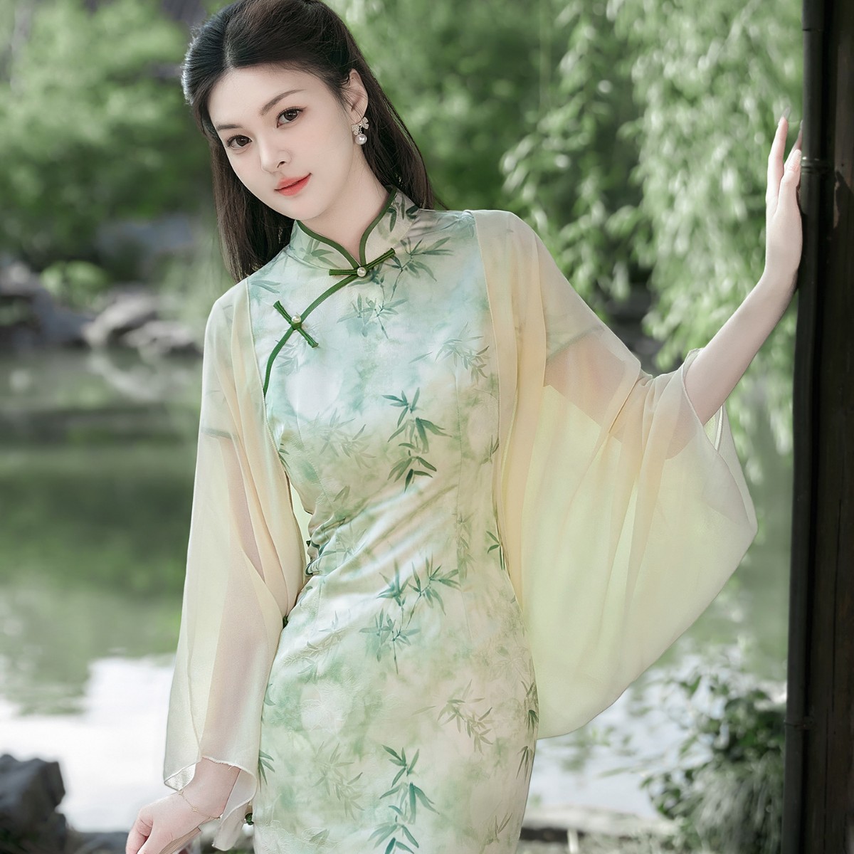 K935 New Chinese style white ice silk chiffon cardigan for women in summer cheongsam with tulle shawl vest blouse top