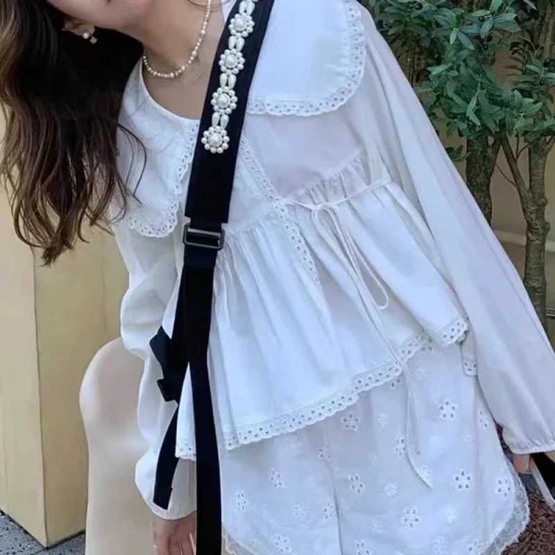 FIRMRANCH Pearl Bead Braided Flower Shoulder Strap Bow Design Canvas Square Single Shoulder Oblique Straddle Bag For Woman Purse M250606