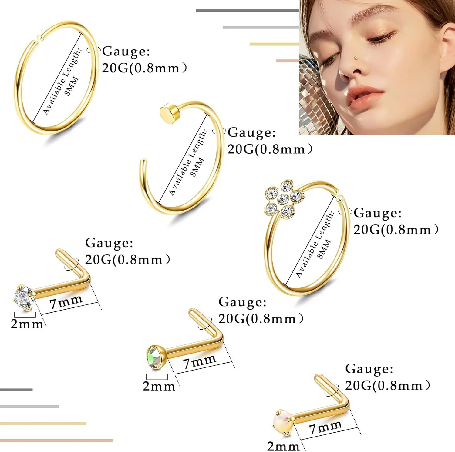 Bobisty Nose Ring Stainless Steel Nose Piercing Stud Septum Rings Lip Rings for Women Men 250605