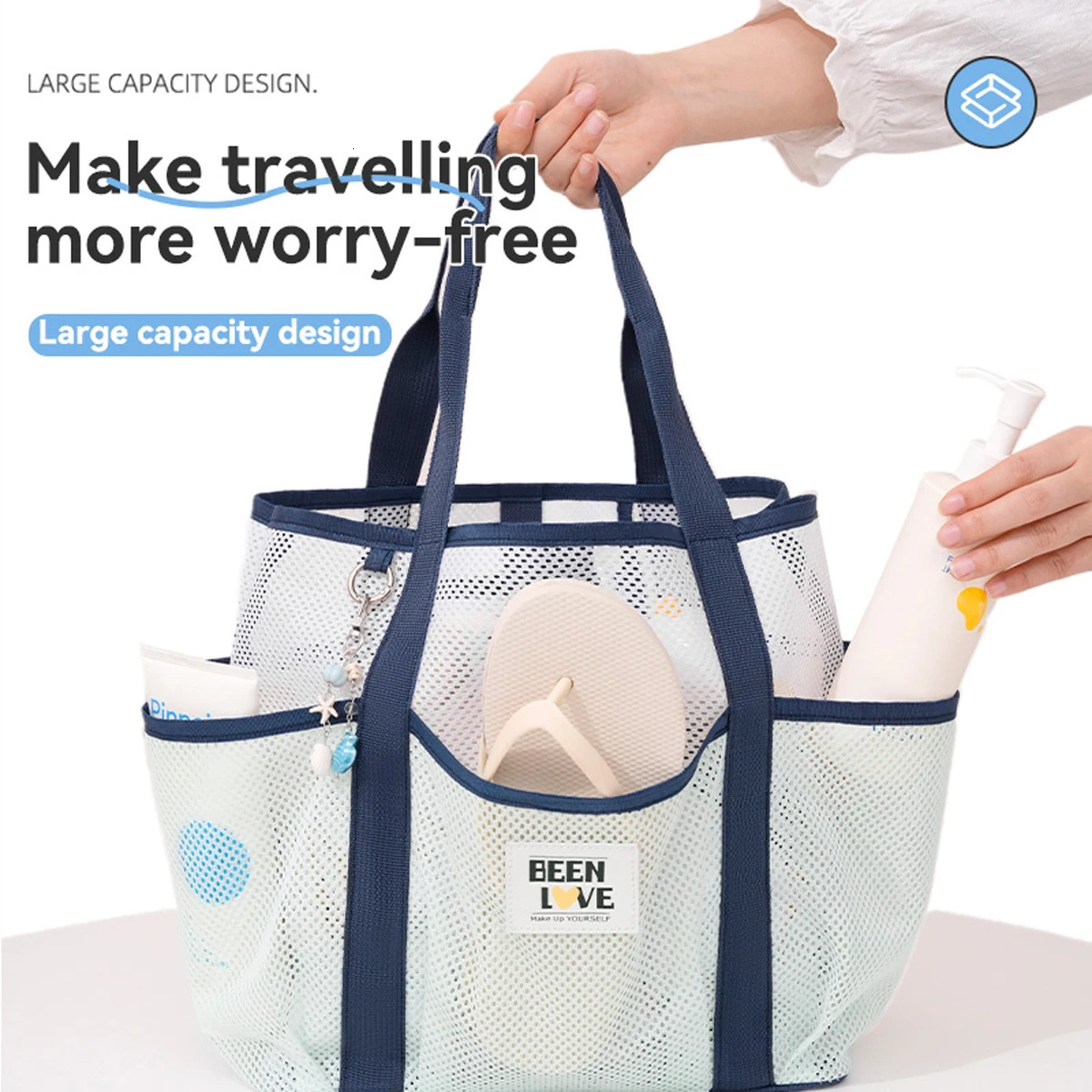 145L splicing large capacity travel lightweight cosmetic organizer bag summer vacation mesh beach quickdrying toiletry bag 250605