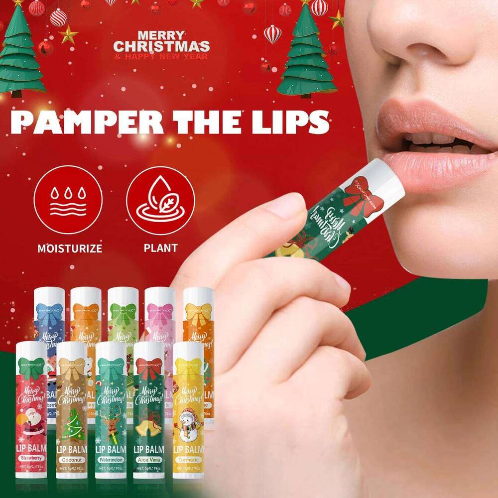 free shipping 10PCS/Box Christmas gift box, lip balm set, deeply hydrating lip moisturizer, lip color brighten, gift to women