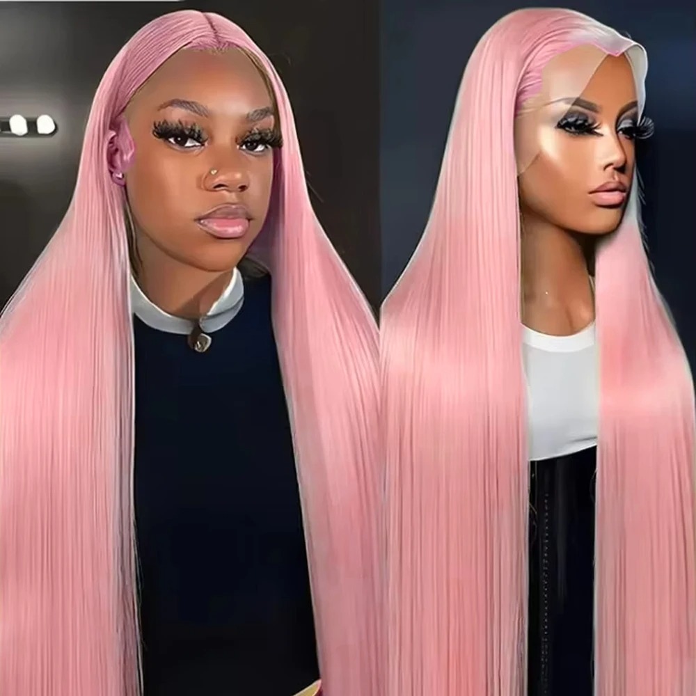 30 Inch Pink Lace Front Wig Human Hair 200 Density 13x6 HD Lace Frontal Wig Brazilian Colored Straight Wigs For Women Synthetic