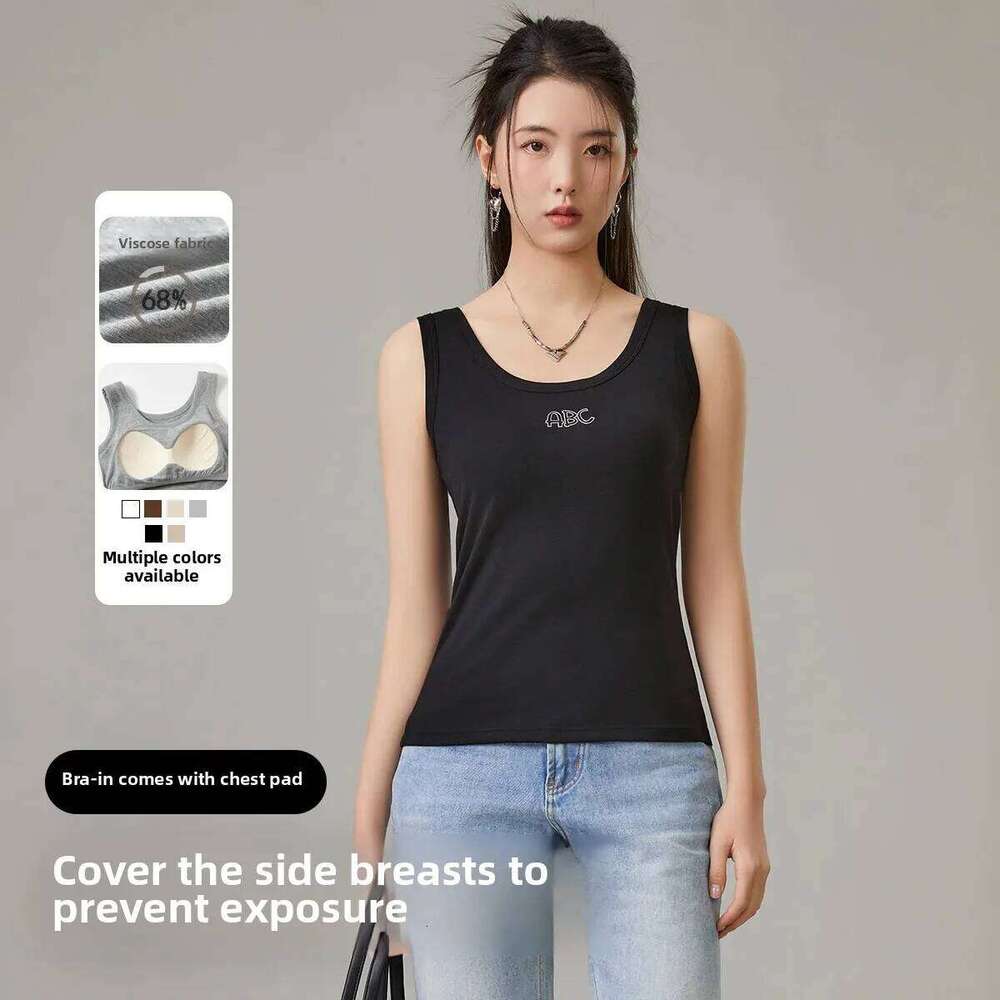 American Style Women's Vest Strap Summer New Model with Chest Pad Inner Wear Letter Base Sport Top Can Be Worn outside Female