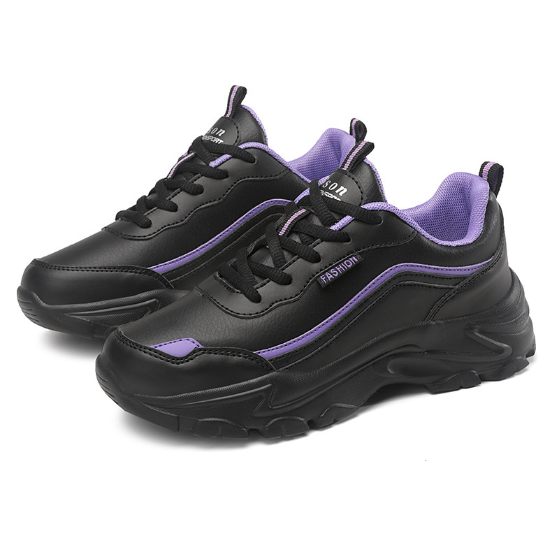 New Women S Sports Leather Breathable Casual Shoes Casual Running Thick Sole Black Dad Shoes Comfortable For Long Stands Ddmysaturn
