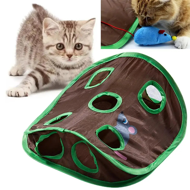 Cat Mice Game Intelligence Toy Bell Tent With 9 Hole Cats Playing Tunnel Foldable Mouse Hunt Toys Keeps Kitten Active Pets Toys