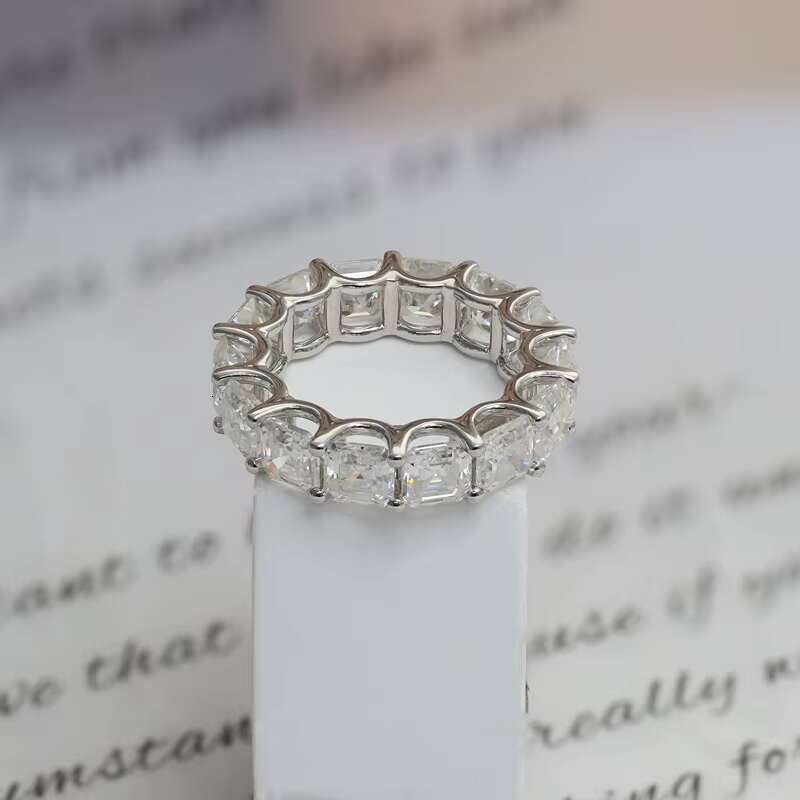 Paston Jewelry Mossanite Wholesale 925 Sterling Silver Asscher Moissanite Full Eternity Ring Engagement Wedding Gifts