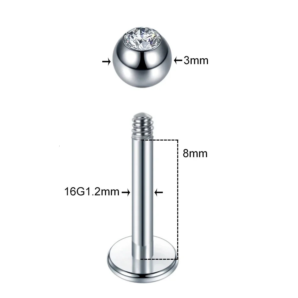 100Pcs/set 316L Stainless Steel Labret Piercing Jewelry Lip Rings Nose Rings Nose Studs Cartilage Tragus Conch Earring Studs 250605