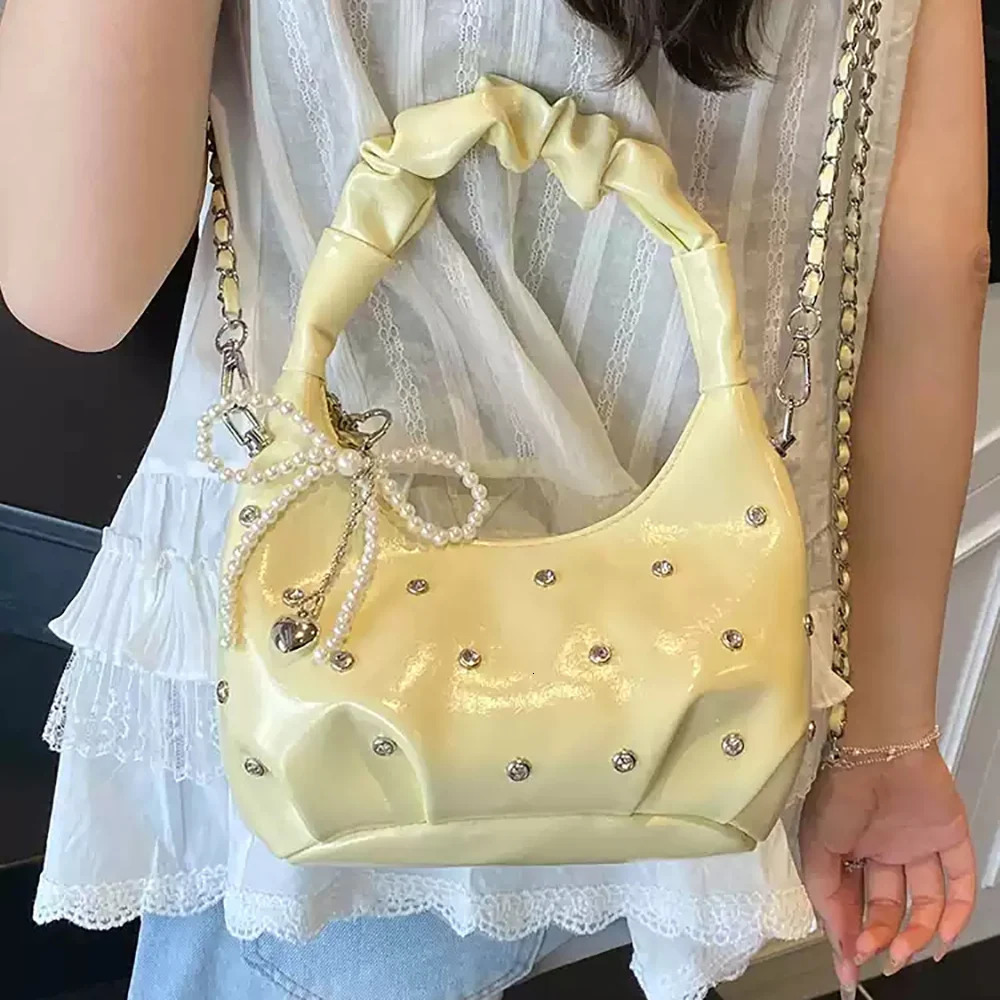 Delicate Diamonds Chain Crossbody Bag for Women Korean Spring Summer Fashion Handbags Versatile All-Match One Shoulder Bags 250605