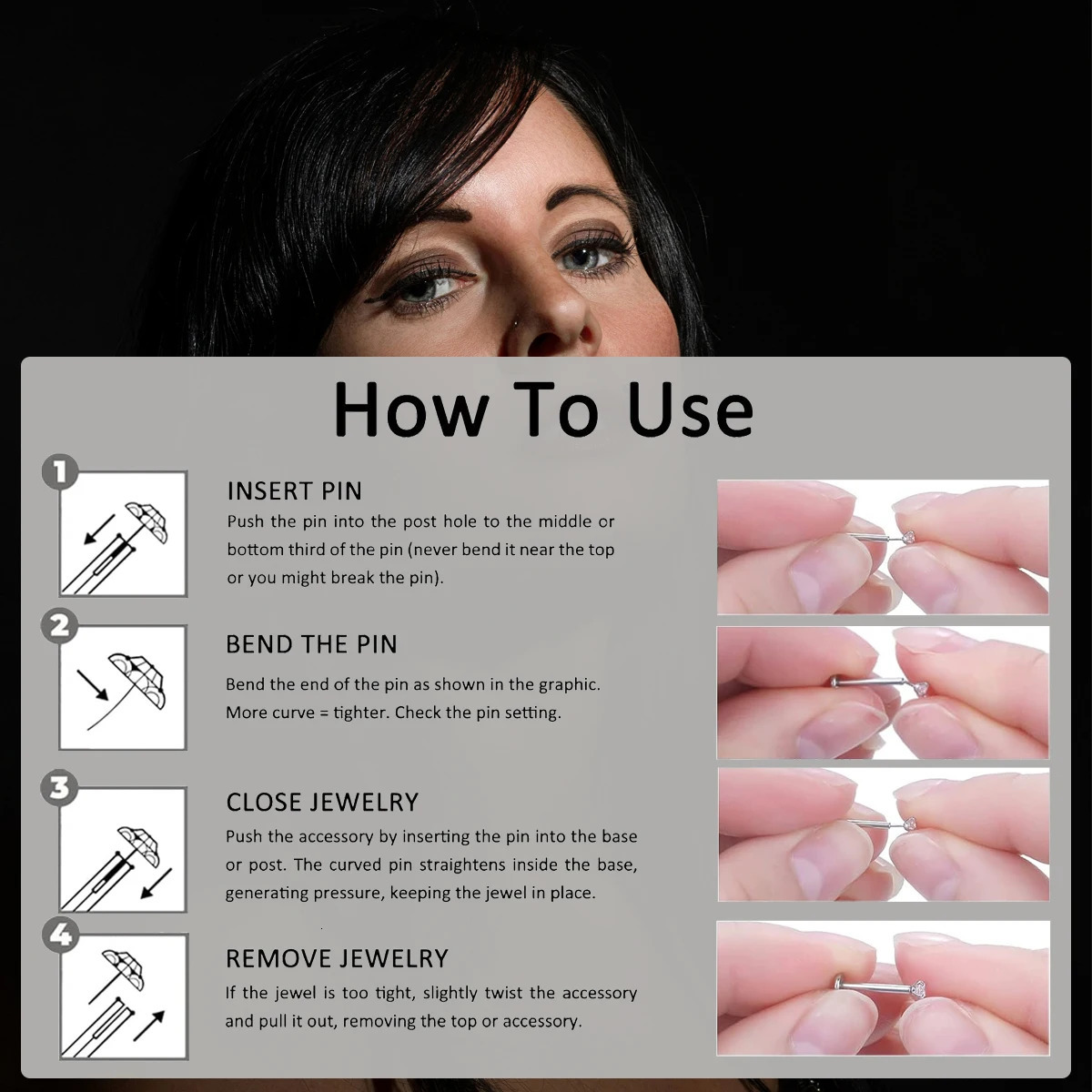 5Pcs Stainless Steel Earring Nose Stud Cartilage Helix Tragus Lip Piercing Jewelry for Women Push In Labret CZ Flat Back 18G 20G 250605