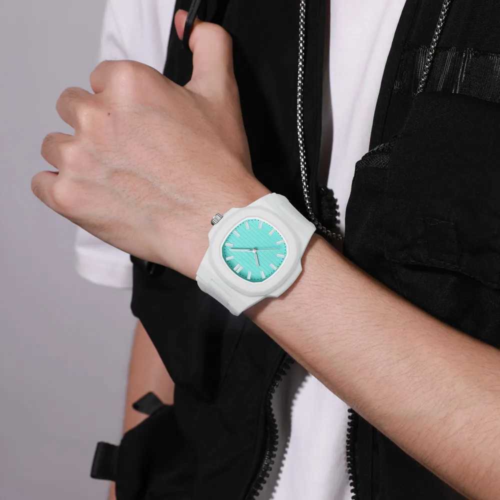 Square Stripe Color Silicone Men Watches Luxury Brand Waterproof Quartz Sport Couple Wristwatch Lover Gifts Watches for Men Y250605