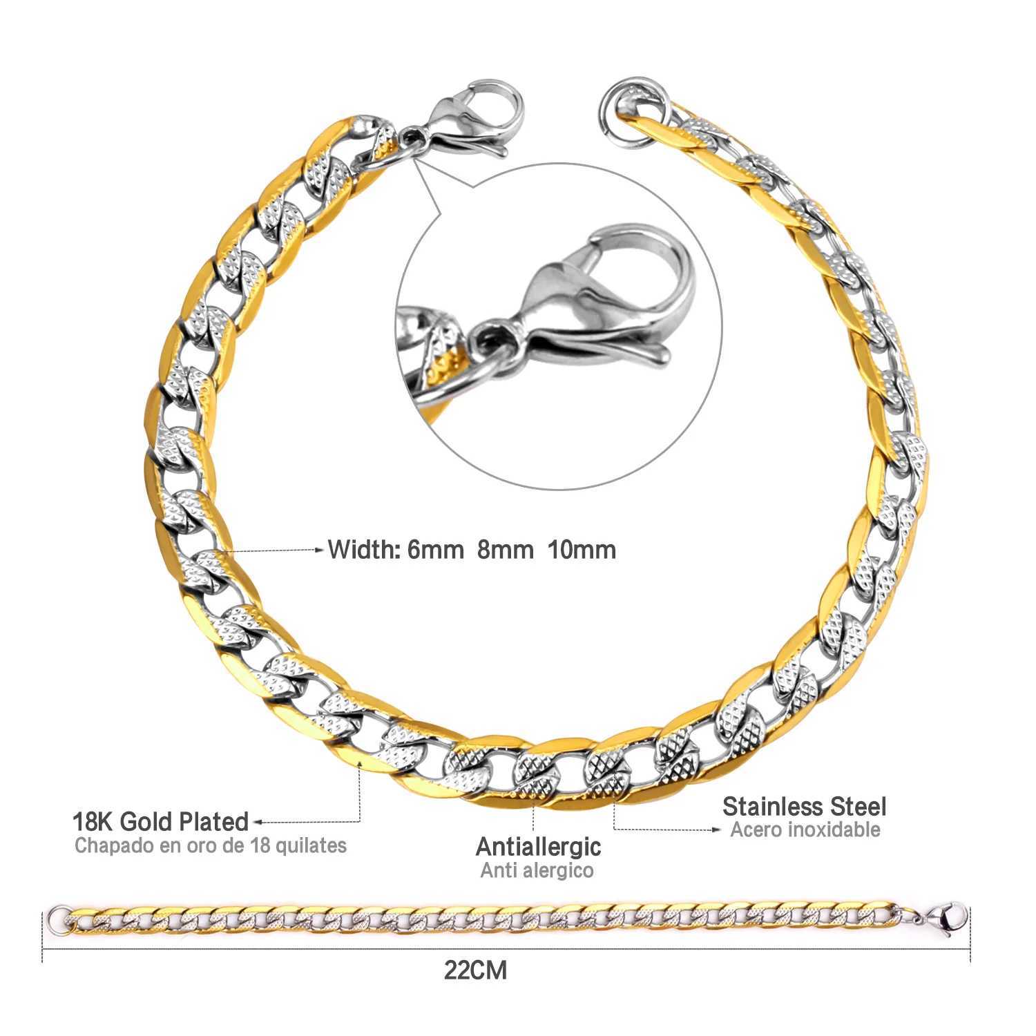 LUXUSTEEL Colorful Punk Mens Bracelet Width 2-10mm Golden Stainless Steel Cuban Chain Bracelet Charm Jewelry Gift for Females W250606