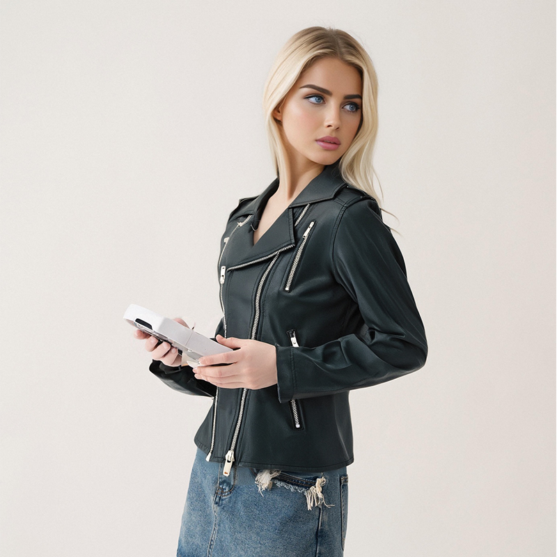 Leather jacket for women in Spring and Autumn, new Korean version, slim fit, fashionable, double zipper motorcycle leather jacket, short top