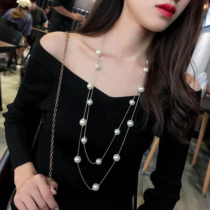 Long Double Layer Simulated Pearl Necklace Women Sweater Chain Female Collares Statement Jewlery Wholesale 2025 y250519