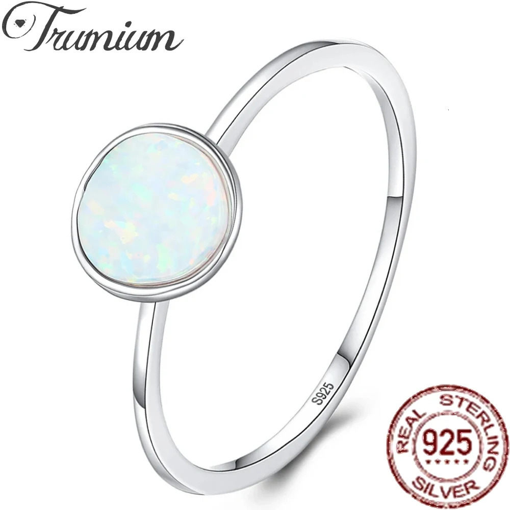 Trumium 925 Steriling silver Round Opal Stone Rings for Women Vintage Simple Ring Anniversary Wedding Gift Trendy Jewelry 250605