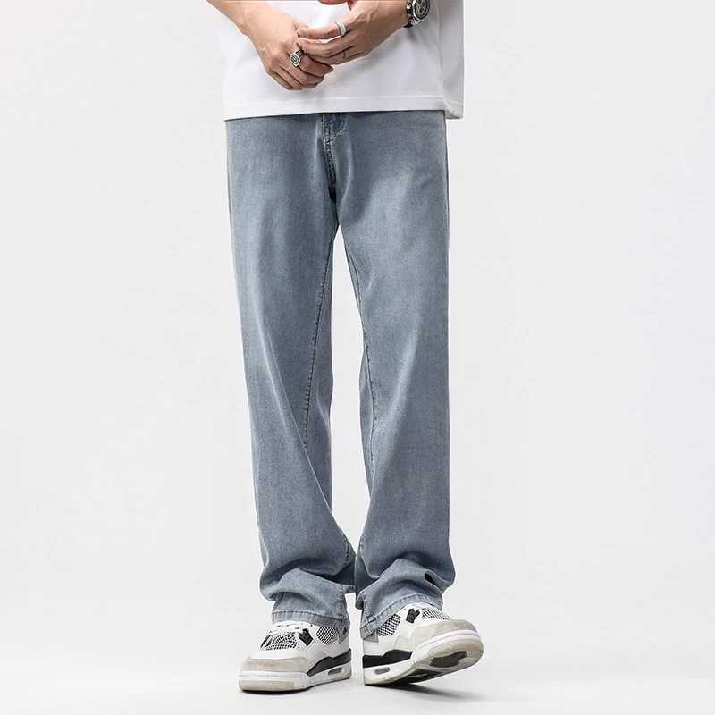 190cm Tall Man Jean Lyocell Wide Leg Denim Pants Male Extra Long Length 115cm 120cm Summer Big Clothes Light Stretch Straight Fit Z250605