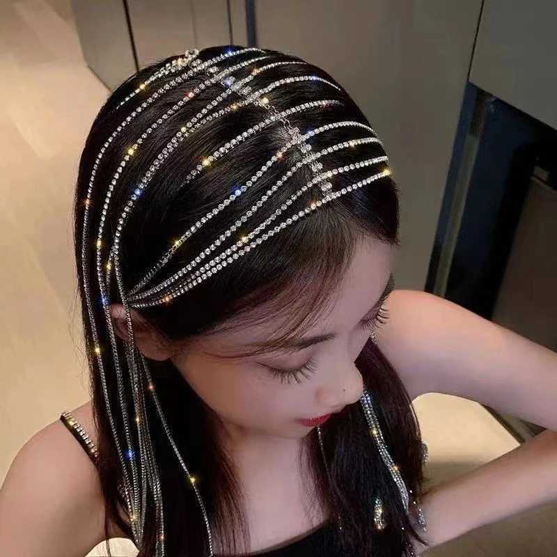 New Fashion Full Rhinestone Shiny Tassel Hair Band Womens Headdress Wedding Party Accessories Hair Jewelry Z250605