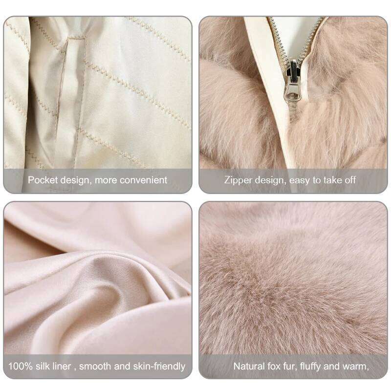 Jxwatcher Women's Fox Coat High-Grade 100% Real Silk Liner Reversible Wear Jacket Double Side Coats Natural Fur Jackets