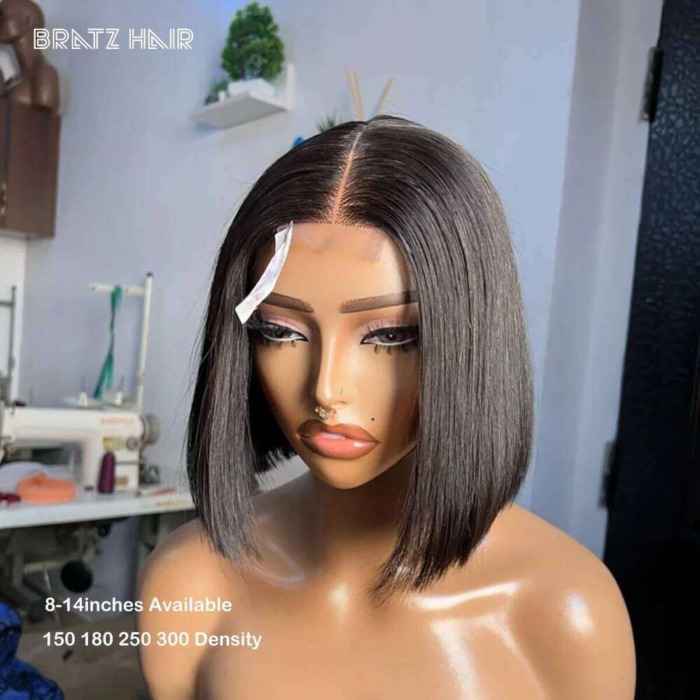 Super Double Drawn Vieamese Straight 2x6 Kim K Closure Wig Natural Color 13x6 13x4 HD Lace Frontal Bob Wigs Pre Plucked