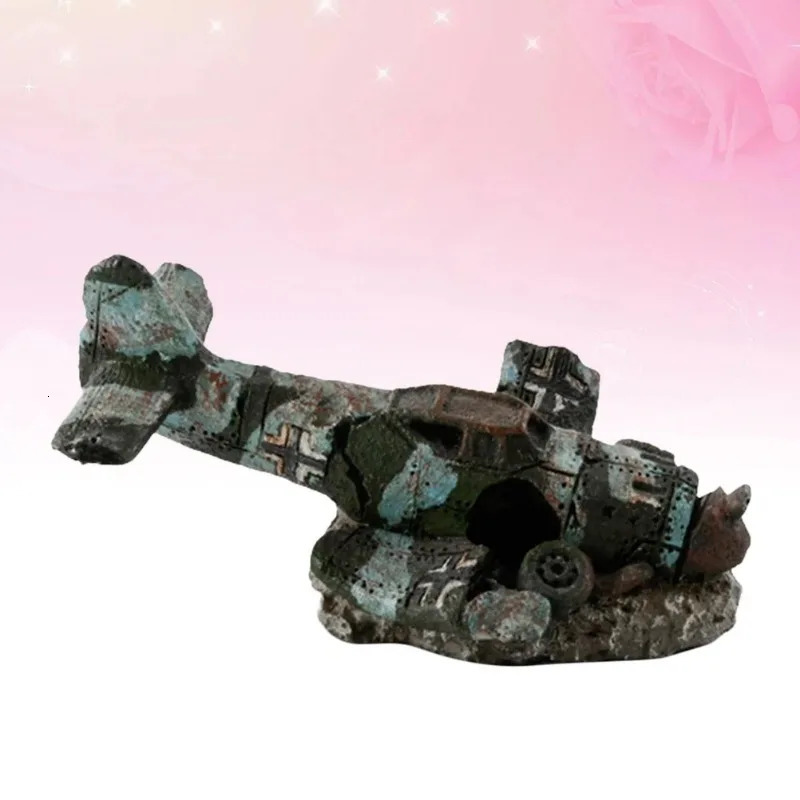 1PC Mini Resin Craft Fish Tank Plane Artificial Plane Wreckage Decor Aquarium Landscape Ornament 250604