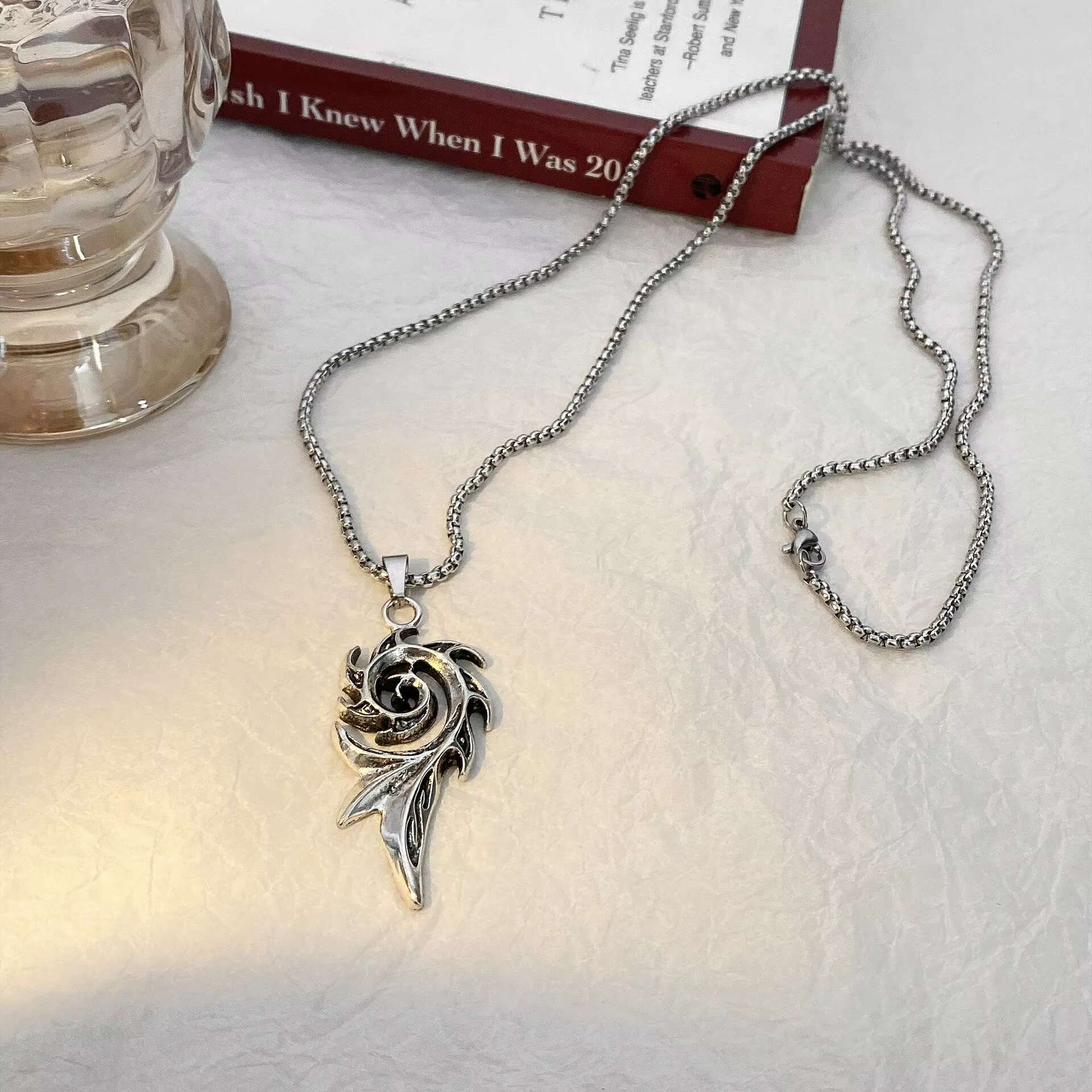 European American Mens Trendy Titanium Steel Necklace Retro Hip-Hop Pearl Pendant Stainless Steel Jewelry Alloy Vintage Style