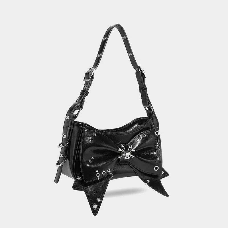 Spice Girl Rivet Bolsos Mujer Motorcycle Bow Bag Underarm Shoulder Bags American Style Sac Femme New Adjustable Strap Bolso