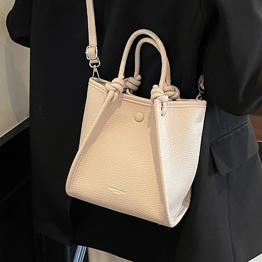 Womens Lychee Pattern Bucket Bag Korean Style High Grade Buckle Handbags Daily Simple Versatile Commute One Shoulder Bags 250605