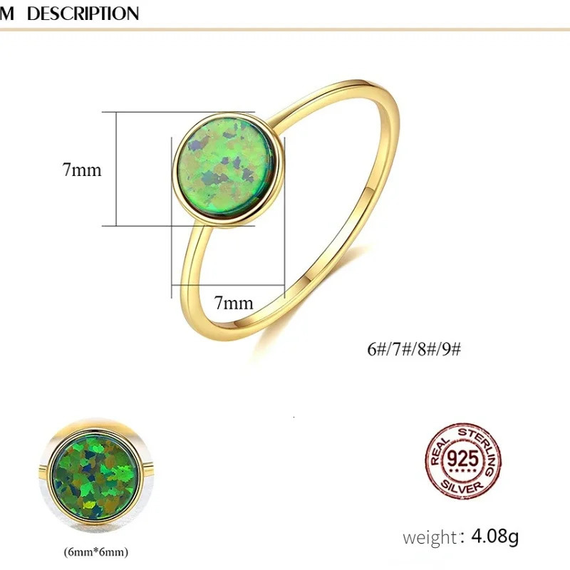 Trumium 925 Steriling silver Round Opal Stone Rings for Women Vintage Simple Ring Anniversary Wedding Gift Trendy Jewelry 250605